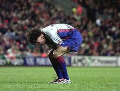 Dani se lamenta de una ocasión fallada durante el partido del jueves en Anfield Road ante el Liverpool.