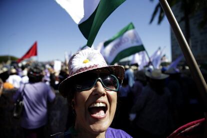 Manifestante na capital do Brasil.