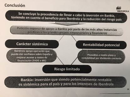 Detalle de una de las presentaciones de Iberdrola sobre la inversión en la salida a Bolsa de Bankia.