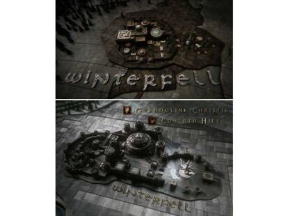 Winterfel en los títulos de crédito originales (arriba) y en la temporada 8 (abajo), donde se destaca, por ejemplo, el árbol del Cuervo de los tres ojos. |