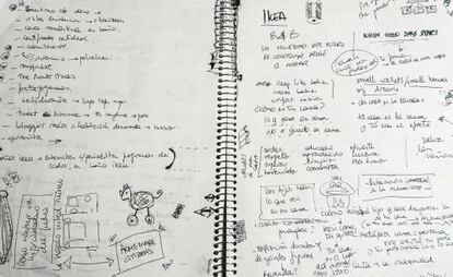El cuaderno de uno de los creativos de la agencia McCann con las anotaciones e ideas para el anuncio de Ikea.