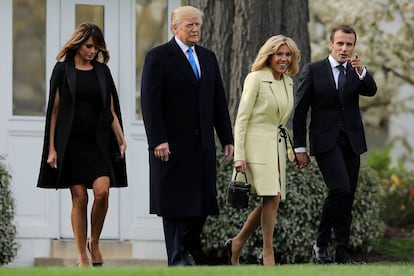 Melania y Donald Trump con Brigitte y Emmanuel Macron en los jardines de la Casa Blanca el pasado lunes.