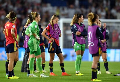 Las jugadoras de España, hundidas tras la eliminación.