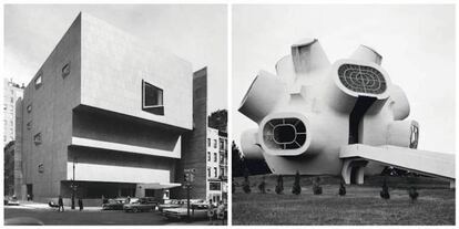 A la izquierda, Whitney Museum of American Art, Nueva York (Marcel Breuer, 1966). A la derecha, Monumento Llinden en Krushevo, Macedonia (Jordan e Iskra Grabuloski, 1974).