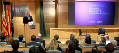 El jefe del Consell durante la presentación del nuevo portal web en Valencia.