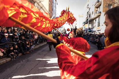 Celebraciones del Año Nuevo lunar en Usera (Madrid), el pasado domingo.