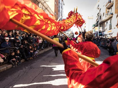 Celebraciones del Año Nuevo lunar en Usera (Madrid), el pasado domingo.
