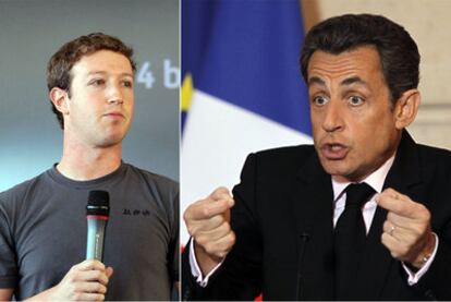 Mark Zuckerberg, fundador de Facebook (izquierda), y el presidente francés Nicolas Sarkozy.