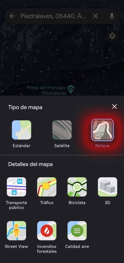 Relieve en Google Maps