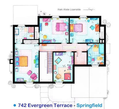 Plano de la planta superior de la casa de 'Los Simpson', según el arquitecto Iñaki Aliste Lizarralde.