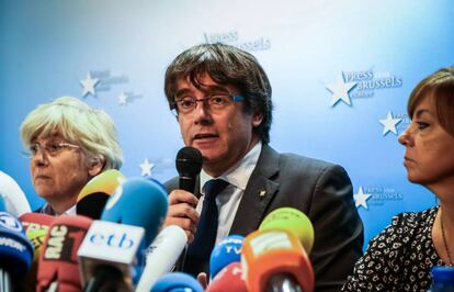 Carles Puigdemont, el 31 d'octubre, en una roda de premsa a Brussel·les.