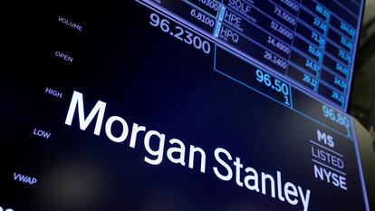 El logotipo de Morgan Stanley, en el parqué de la Bolsa de Nueva York, en una imagen de archivo.