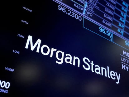 El logotipo de Morgan Stanley, en el parqué de la Bolsa de Nueva York, en una imagen de archivo.