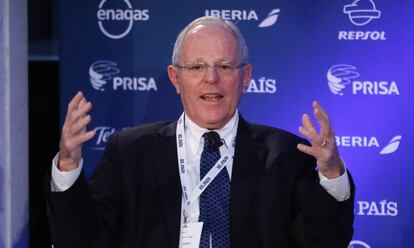 Pedro Pablo Kuczynski, presidente de Per&uacute;, este lunes en Madrid.