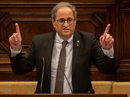 Quim Torra, durant el seu darrer discurs al Parlament.