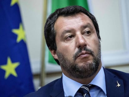 Matteo Salvini, durante la conferencia de prensa con el primer ministro de Hungría, Viktor Orban. 