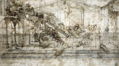 'Estudio de perspectiva para 'La adoración de los Reyes Magos', de Leonardo da Vinci. (1452-1519). Florencia, Gabinete de los Diseños y los Impresos de los Uffizi.