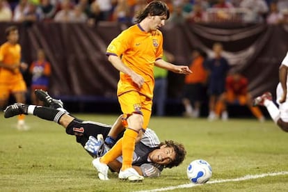 El jugador argentino del Barcelona, Leo Messi, autor del tercer tanto del Barcelona.