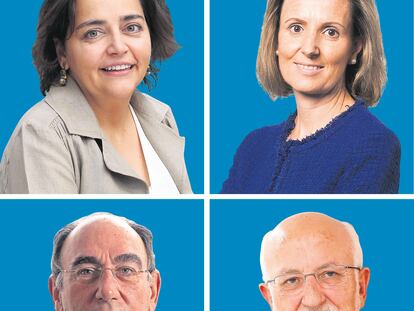 De arriba abajo y desde la izquierda: Almudena Román, de ING; Cristina Ruiz, de Indra; José Ignacio Sánchez Galán, de Iberdola y Juan Roig, de Mercadona.