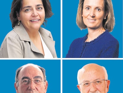 De arriba abajo y desde la izquierda: Almudena Román, de ING; Cristina Ruiz, de Indra; José Ignacio Sánchez Galán, de Iberdola y Juan Roig, de Mercadona.