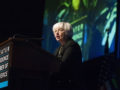 Janet Yellen, presidenta do FED, fala na semana passada.