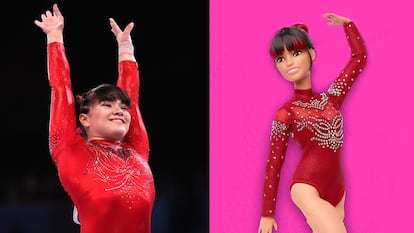 La gimnasta mexicana Alexa Moreno y la muñeca inspirada en ella.