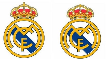 Escudo oficial del Madrid con y sin la cruz en su corona.