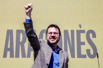 El presidente catalán, Pere Aragonès, en la fiesta de la República organizada por ERC, el pasado sábado en Barcelona.