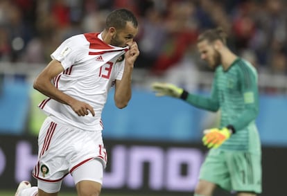 Boutaib celebra el gol contra España.