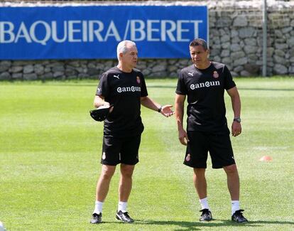 Aguirre y Tena, en un entrenamiento del Espanyo