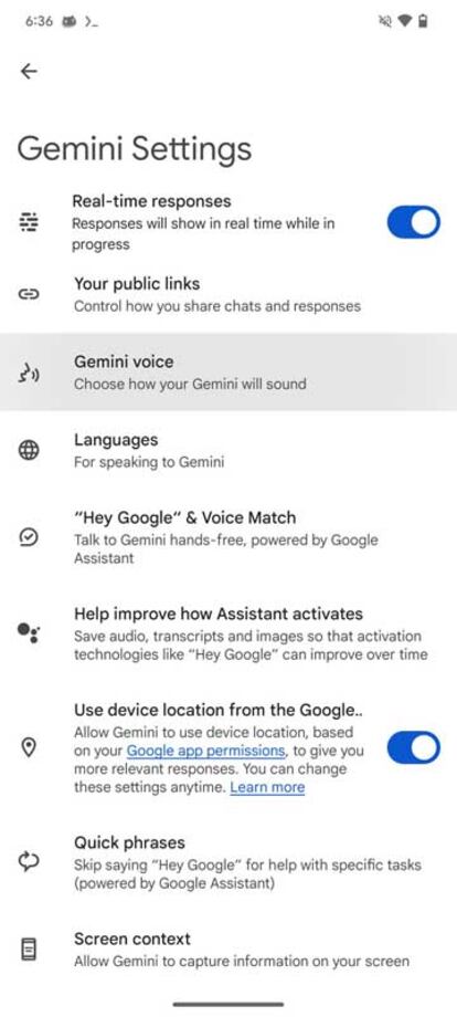 Opciones de nuevas voces en Gemini de Google