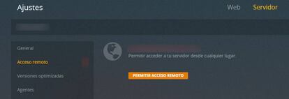 Desde este menú de ajustes podemos activar el acceso remoto a nuestro servidor