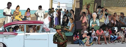 Muestra el mestizaje étnico y cultural de La Habana, donde el color de la piel cubre todas las tonalidades posibles.