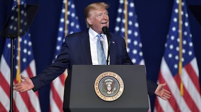 El presidente de EE UU, Donald Trump, durante un acto de campaña en Florida.