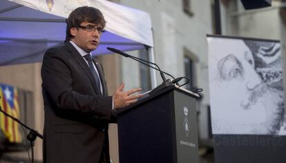 Carles Puigdemont, aquest dimarts, en un acte a Castellterçol.