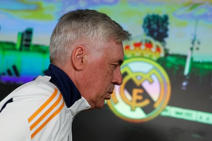 Carlo Ancelotti, tras la rueda de prensa previa al partido contra el Celta en el Bernabéu.