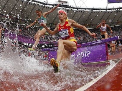 Marta Domínguez, durante los 3.000m obstáculos de los Juegos de Londres 2012. 