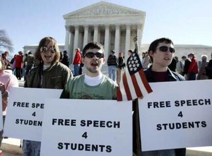 Manifestacin de estudiantes por la libertad de expresin la pasada semana ante el Supremo en Washington.