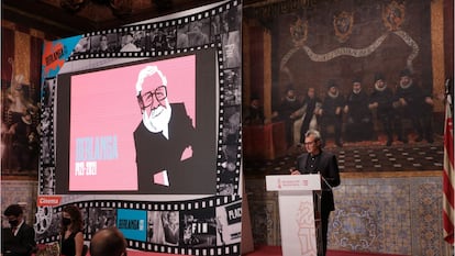 El presidente de la Academia de Cine, Mariano Barroso, durante el homenaje al nacimiento de Berlanga, este sábado en Valencia.