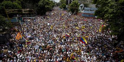 Protesta contra Maduro en Caracas ayer.