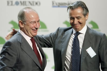 Miguel Blesa junto a Rodrigo Rato durante la inauguración del VIII Encuentro Financiero Internacional organizado por Caja Madrid en 2008.