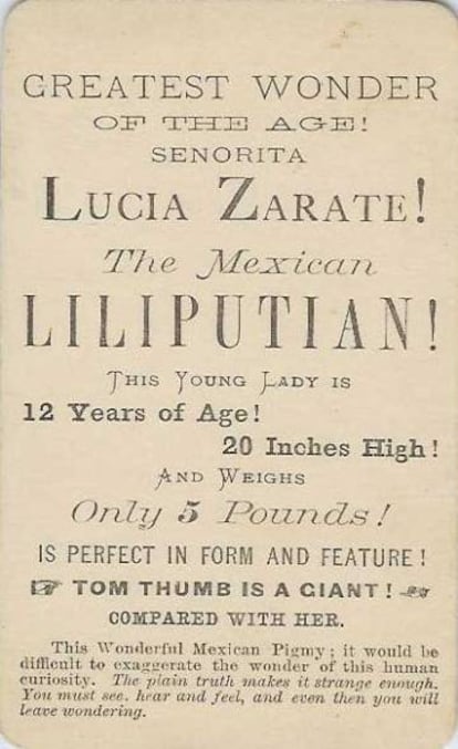 Cartel donde se anunciaba a Lucía Zárate como "la mayor maravilla de la época".
