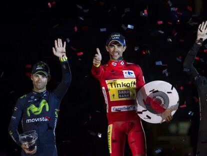 Valverde, Contador y Froome (de izq. a d.), en el podio de Santiago.