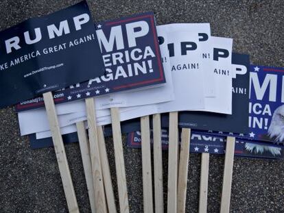 Propaganda de Trump en Nashua, New Hampshire, Estados Unidos.