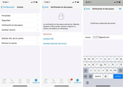 Añadir email a la seguridad de WhatsApp.