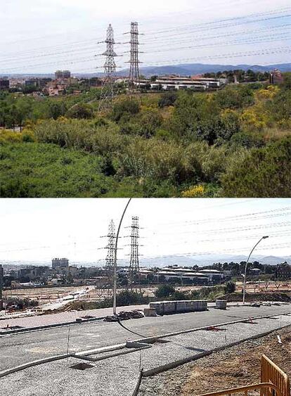 La zona de Esplugues de Llobregat, antes y después del proceso de urbanización.