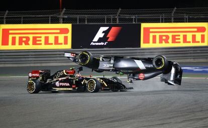 El accidente entre Maldonado (Lotus) y Gutiérrez (Sauber).