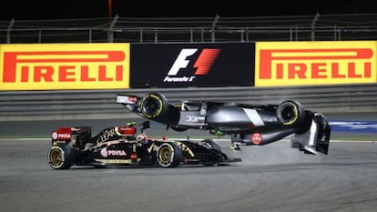 El accidente entre Maldonado (Lotus) y Gutiérrez (Sauber).
