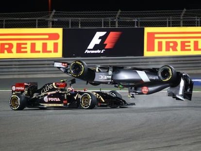 El accidente entre Maldonado (Lotus) y Gutiérrez (Sauber).