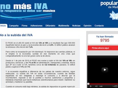 Web 'espejo' de la página de la campaña 'No más IVA'